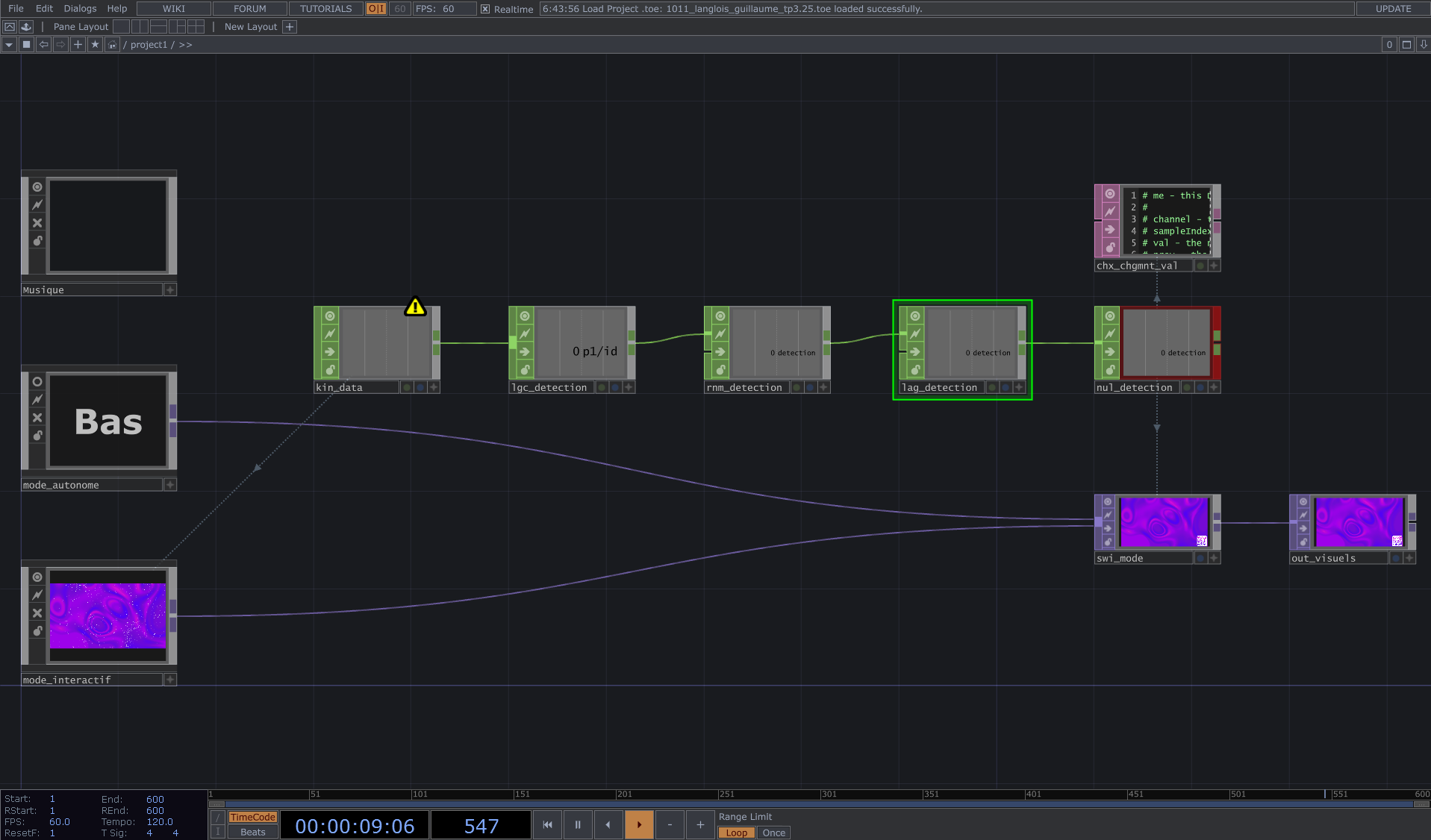 Les nodes qui détectent l'utilisteur et changent le mode