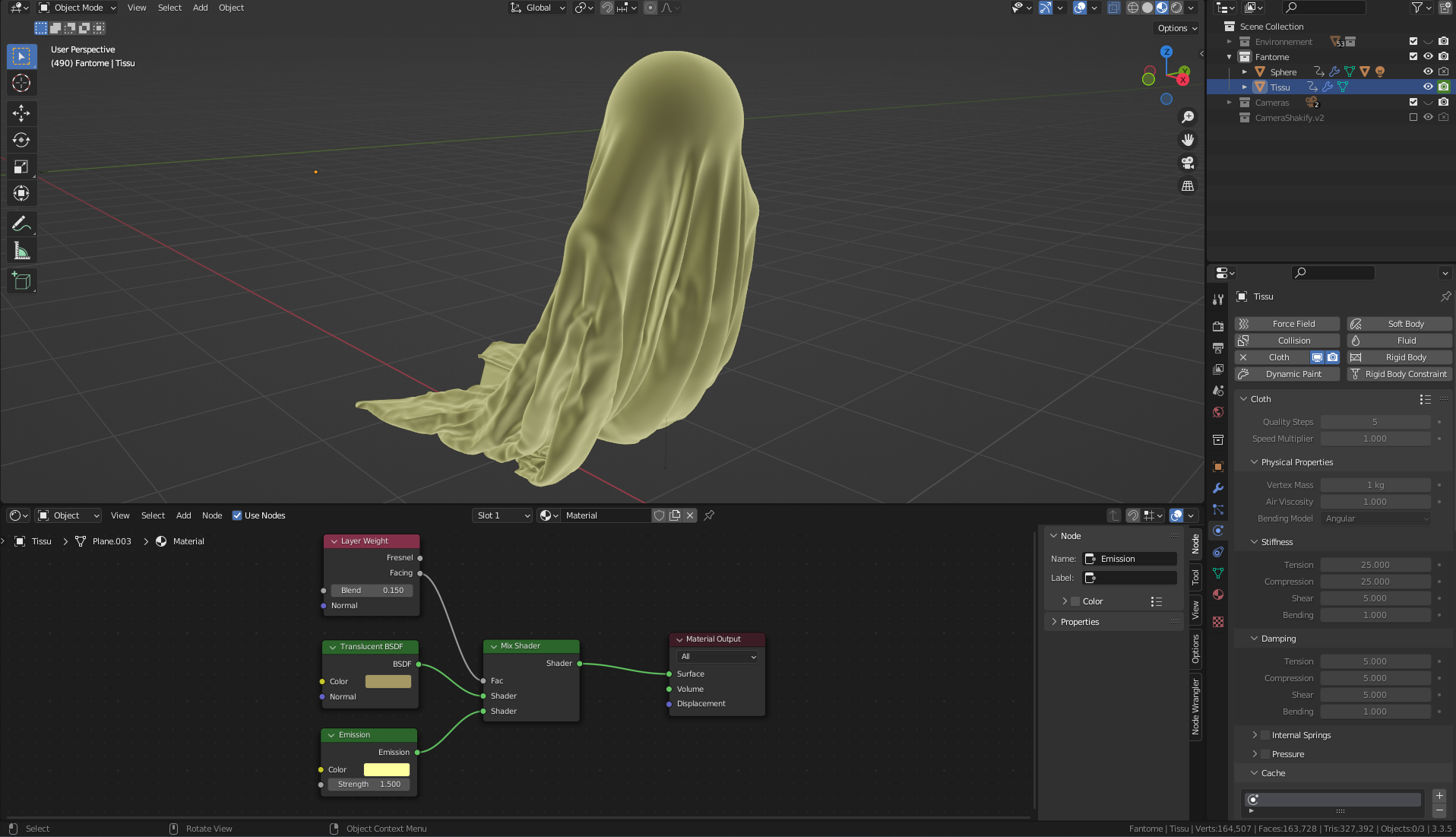Le fantôme avec son matériel et le système de tissu